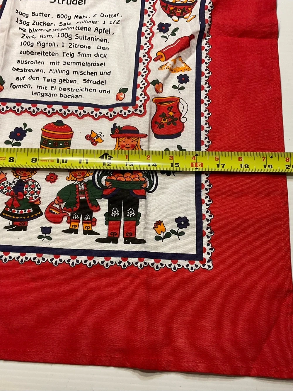Vintage Baumwolle Applestrudel Recipe Kitchen Tea Towel Austria Folk Art Alpine